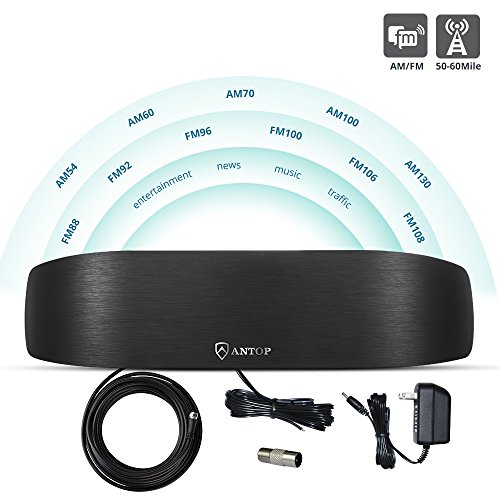 ANTOP ANTENNA Amplified Radio Antenna,50 Miles Indoor AM/FM Antenna for Stereo Radio Audio Signals with 6ft Coaxial Cable