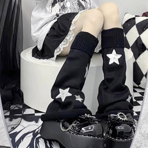 2Pcs Black White Leg Warmers for Girls Cute Leg Warmers Y2k Harajuku Knit Star Legwarmer Accessories for Women4