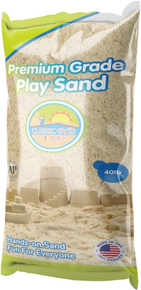 Classic Sand & Play Sand for Sandbox, Table, Therapy and Outdoor Use, 40 lb Bag, Natural, Non-Toxic, Wet Castle Construction for Creativity and Stimulates Skills