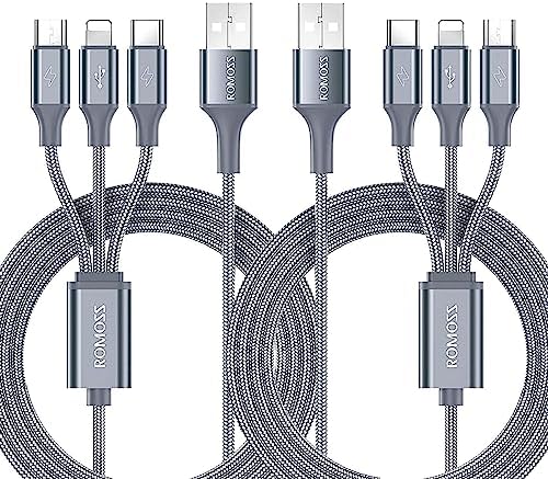 ROMOSS 3 in 1 Multi Charging Cable, 3.3ft/1m Universal USB C Cable Fast Charging Cord, USB to USB C/Micro USB/Lighting Cable for iPhone, Tablets, Samsung Galaxy, Google Pixel, LG and More(2-Pack)
