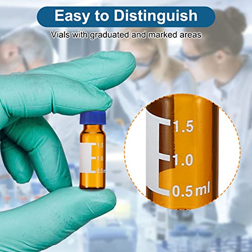Patikil 2Ml Autosampler Vial, 1000 Pack Hplc/Gc Vials 9-425 Lab Amber Vials Sample Vial Screw Cap Writing Patch Red Ptfe & White Silicone Septa For Lc Stamper #TOP3