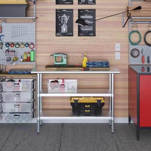 Image of AmGood Stainless Steel Work Table with 2 Shelves | NSF | Metal Utility Table (48 inch Long x 18 inch Deep)