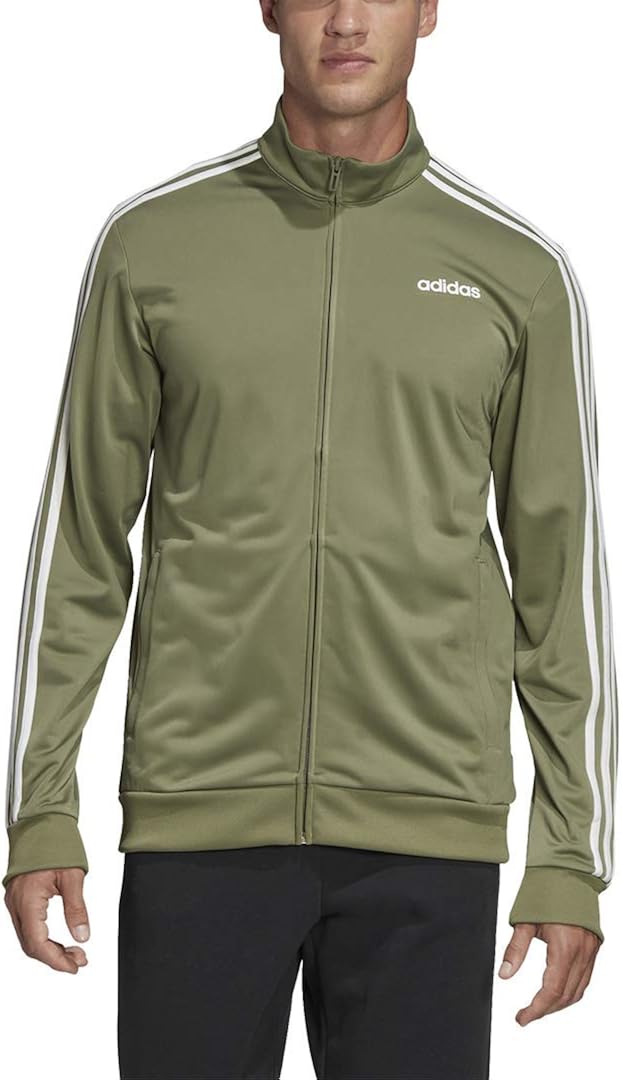 adidas Men's Essentials 3-Stripes Tricot Track Jacket Small Legacy Green/White
