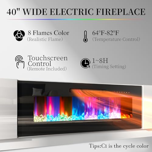 Image of AMERLIFE 80 inch High-Gloss Fireplace TV Stand with 40 inch Electric Fireplace | White /Black LED TV Console, Modern Living Room Entertainment Center, Fits TVs up to 90 inch, 2 Cabinets, 2-Tier Storage Space