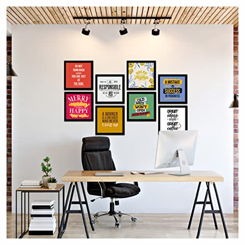 Image of PAPER PLANE DESIGN Motivational and Inspirational Quotes Wall Framed Poster, Office Decor, Wall Frames with Quotes.Set of 8 (10 x 10 Inch) (MDF POSTERS)