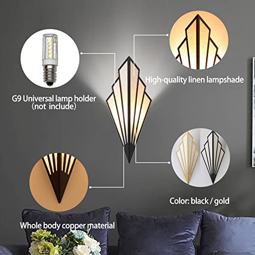 2Pcs Wall Sconces European-Style Fan-Shaped Led Wall Light Fixture,Antique Wrought Iron Wall Lamp Fitting Art Deco G9 Wall Sconce Art Deco For Living Room Bedroom Aisle( Color:black ) #TOP2
