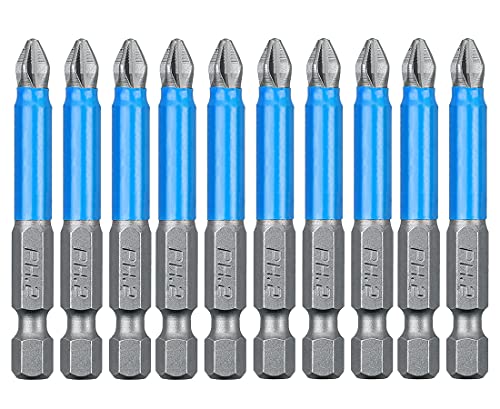 Saipor 10pcs PH2 Magnetic #2 Phillips Screwdriver Bit Set Hex Shank Phillips Head Drive Bit Cross Anti-Slip Screw Driver Power Drill Bit Screwdriving Bit for Electric Hand Screwdrivers|PH2 X 65mm