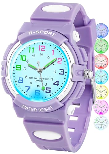 GUUMUXIN Analoge Kinderuhr mit Bunten Lichtern für Jungen und Mädchen, 30M...