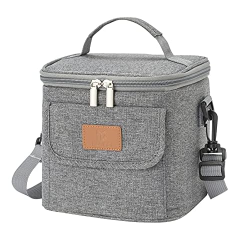MOYAQI Small Insulated Lunch Bag for Men Women Freezable Thermal Adult Lunch Cooler Grey Cover