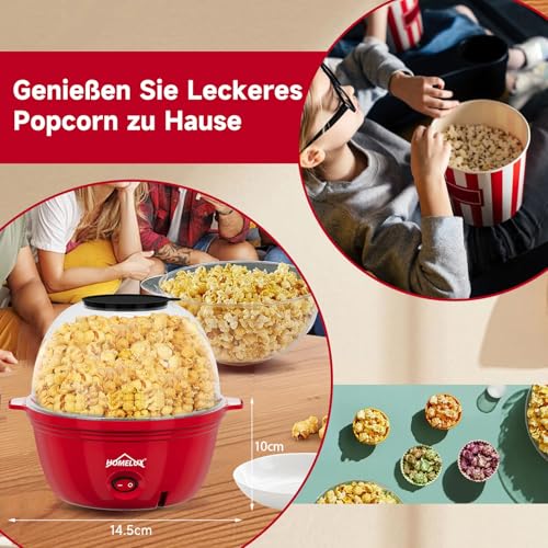 HOMELUX Popcornmaschine Popcorn Maker 450W Mini Popcorn Maschine mit Messlöffel Antihaftbeschichtung Snack Popcorn Popper für Zuhause Party Kinder, Deckel als Servierschale, Stille & Schnelle Rot