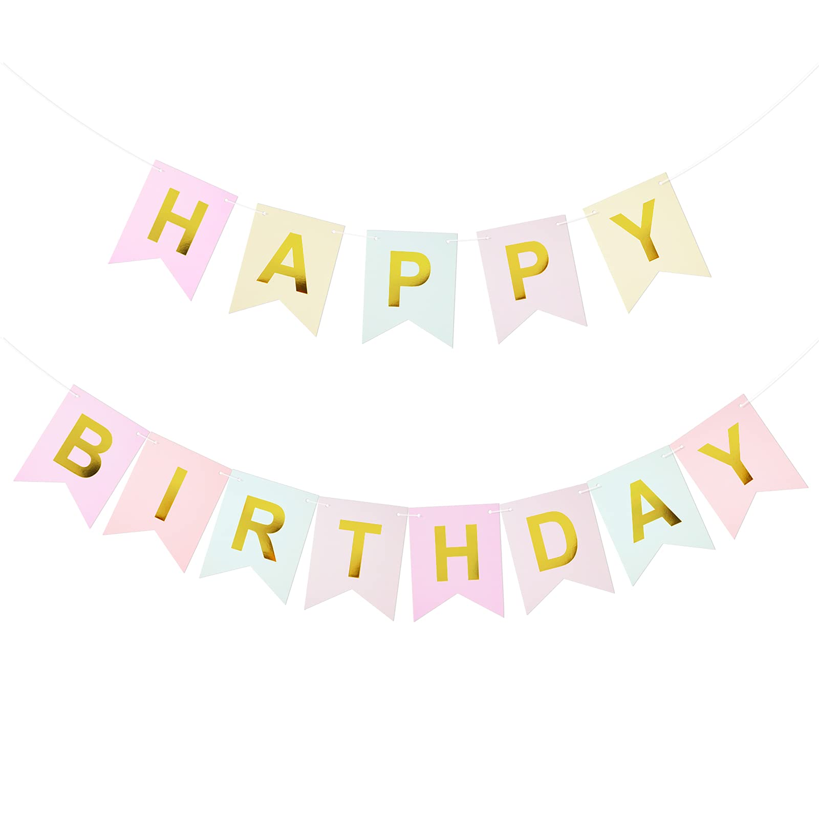 Happy Birthday Banner Pastel Birthday Party Garland Gold Letters Birthday Bunting Paper Party Supply for Baby Boys Girls Birthday Baby Shower Christening Living Room Home Garden Party Decoration