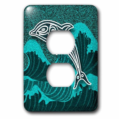 Placa para toma de corriente de 2 enchufes con diseño de delfines 3dRose LSP 210642 2