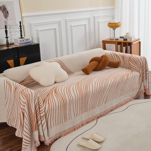 HOKIPO Printed Chenille Sofa Cover 3 Seater Throw Blanket, Burnt Copper | Printed chenille, fully covers a 3 seater sofa - seat, back and arms. Machin
