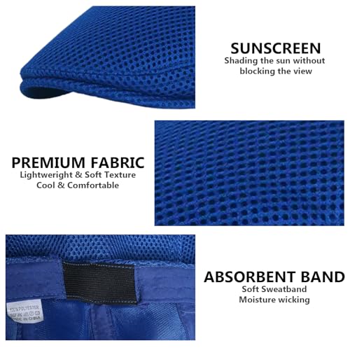 Image of meioro Men's Mesh Flat Cap Summer Breathable Newsboy Hats Beret Ivy Cap Gatsby Irish Cabbie Driving Hat Full Head Wrap