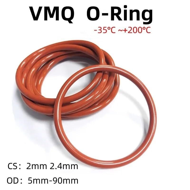 Silikonowe pierścienie uszczelniające O-ringi VMQ Czerwony silikonowy pierścień uszczelniający typu O-ring klasy spożywczej 10/50 szt. OD 5-90 mm CS 2-2,4(50pcs,OD 90MM-CS 2MM)
