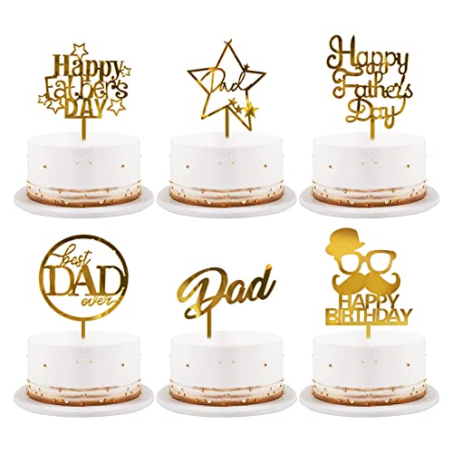 Lveud 6 Pcs Gold Acrylic Father's Day Cake Toppers, Happy Father's Day Cake Decorations,For Fathers Day Party Favors Decoration Supplies #TOP2