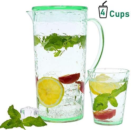 Water Jug with Lid, Plastic Pitcher with 4 Cups 1.6L Light-duty Shatterproof Water Pitcher Beverage Jugs for Warm Cold Juice Tea, Milk and Coffee - Green