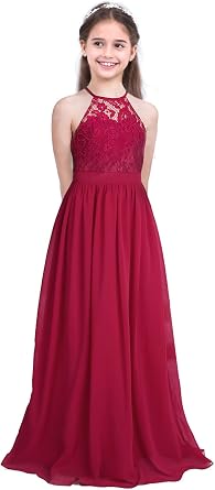 Kids Girls Lace Flower Girl Dress Evening Pageant Wedding Party Maxi Dress Ball Gown