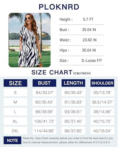 PLOKNRD Sommerkleid Damen Blütenblatt Ärmel T-Shirt Kleid Rundhals Blumenmuster Freizeitkleid Leicht und Luftig mit Taschen(Blatt Navy Weiß,M