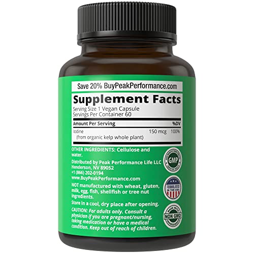 Raw Whole Food Iodine from Organic Kelp (Ascophyllum Nodosum) by Peak