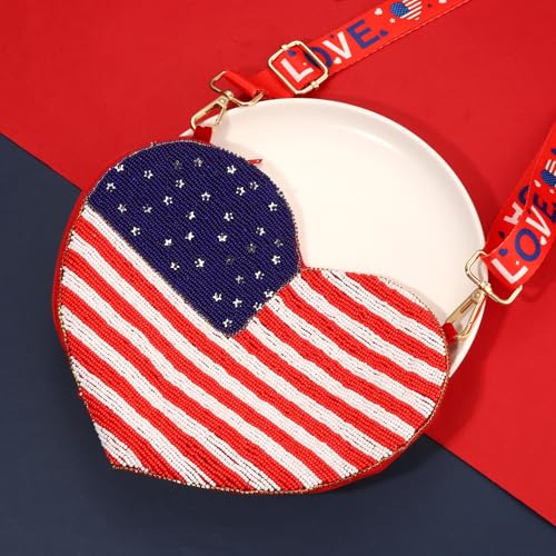 Image of 4th of July Purse for Women Sequin Beaded USA Star Purse American Flag Crossbody Shoulder Bag 4th of July Outfits