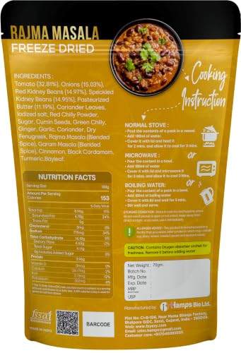Image of FzyEzy Freeze-Dried Instant Meal Pack - Ready-to-Eat Travel Food | Lightweight, Long Shelf Life | Ideal for Camping, Hiking, Trekking, Emergency Survival | No Preservatives | Veg Meals (Rajma Masala)