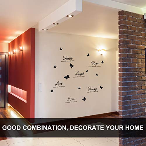 6 Pieces Faith Hope Love Laugh Family Live Wall Decal Sticker Motivational Wall Decal Sticker With 12 Pieces 3D Butterfly Decal Inspirational Quotes Sticker Set For Home Office Decor (Black) #TOP5