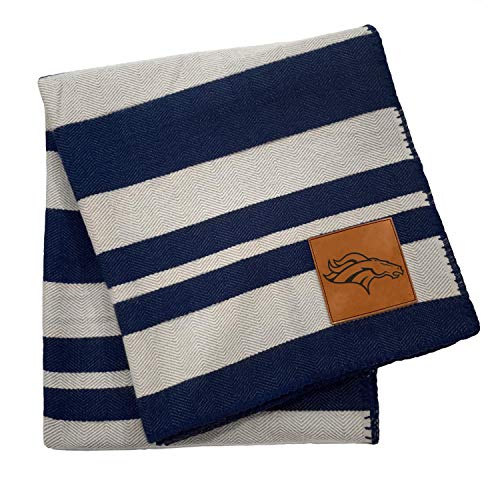 Pegasus Sports NFL Acrylic Stripe Blanket with Faux Leather Logo Patch- Denver Broncos, Team Color, 60x70