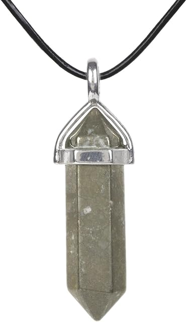 Natural Gemstone Hexagonal Pointed Reiki Chakra Pendant Genuine Leather Necklace 18\