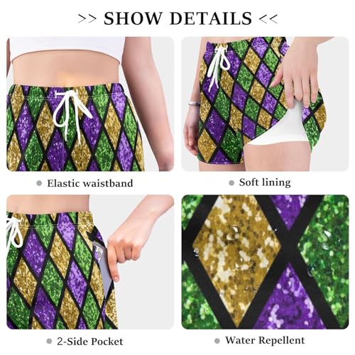 KLL Brilhante verde roxo dourado brilhante esporte academia shorts esportivos cintura alta confortáv