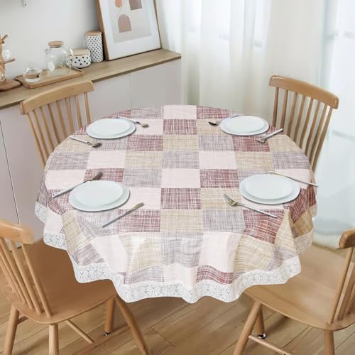 Image of Dakshya Industries PVC Waterproof Round Table Cover for 4 Seater Dining Table | 60 Inch Round Printed Table Cover | Spill Proof, Oil Resistant, Heat Resistant, Wipe Clean