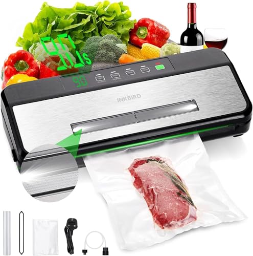 INKBIRD INK-VS03 Food Vacuum Sealer Machine Sealing Time Display 80KPA Strong Suction Automatic Vacuum Sealer with Starter Kit for Food Storage and Sous Vide
