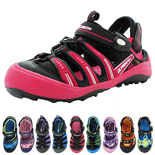 Kids Closed Toe Outdoor Sandals for Girls Megnetic Buckle: 9224 Black Fuchsia, EU34