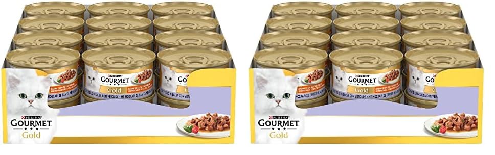 GOURMET Gold Cibo Umido per Gatti Adulti Dadini di Vitello in Salsa con Verdure 24 Lattine da 85g (Confezione da 2)