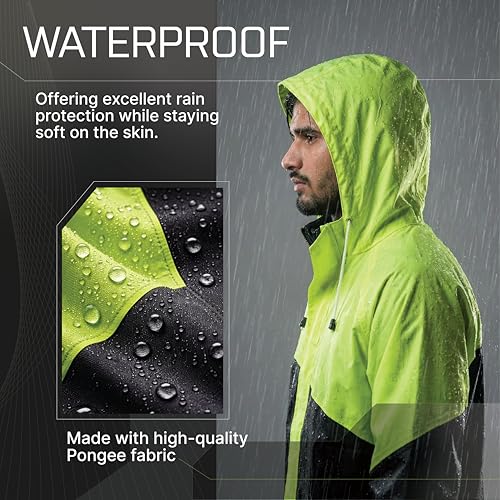 Image of Robustt Pongee Rain Suit for Men or Women (Size- XL to XXL)| Waterproof Rain Coat and Pant Set | Adjustable Hood, Reflective Strips| Lightweight Bike Rain Jacket for Riders| Packable with Storage Bag