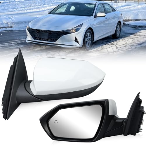 Clidr Driver Side Mirror Compatible with 2021 2022 2023 2024 2025 Hyundai Elantra w/Blind Spot Detection Heated Manual Folding Power Glass Rear View Mirror Replace 87610AB040 White 7 Pins