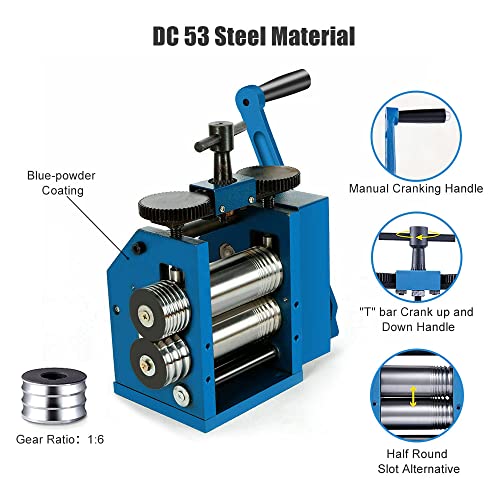 Jewelry Rolling Mill Machine 3 Inch 75Mm Manual Combination Rolling Mill Gear Ratio 1:6 Presser Rolling Mills For Jewelry Making Square Wire Flat Semicircle Pattern Metal Sheet Marking Diy Tools #TOP3
