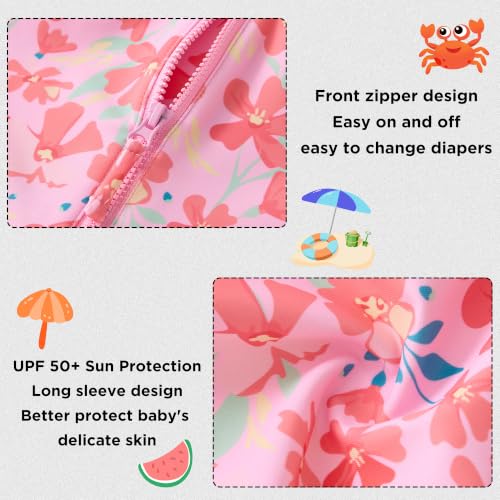 Image of Baby Girls' One Piece Swimsuit Long Sleeve Rash Guard Swimwear