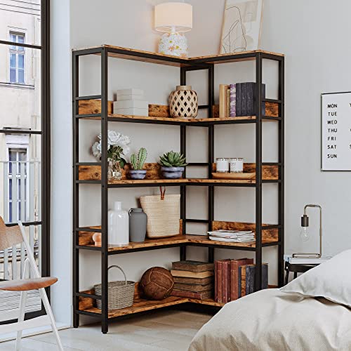 Ironck Industrial Bookshelves 5 Tiers Corner Bookcases With Baffles Etagere Shelf Storage Rack With Metal Frame For Living Room Home Office #TOP1