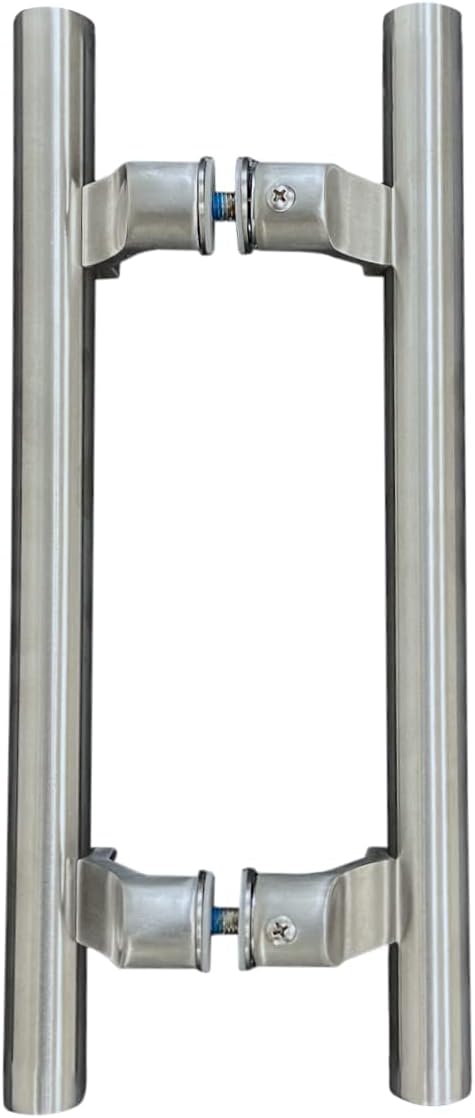 NHN Post-Mount Offset Double-Sided Ladder Style Push-Pull Stainless Door Handle for Steel, Aluminum and Glass Doors, Brushed Stainless Steel Finish (12inch, Satin Stainless Steel)