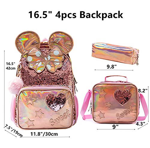 Meetbelify Backpack For Girls 16" 3Pcs School Backpacks With Lunch Box For Elementary Students Travel Sequin Backpack #TOP1