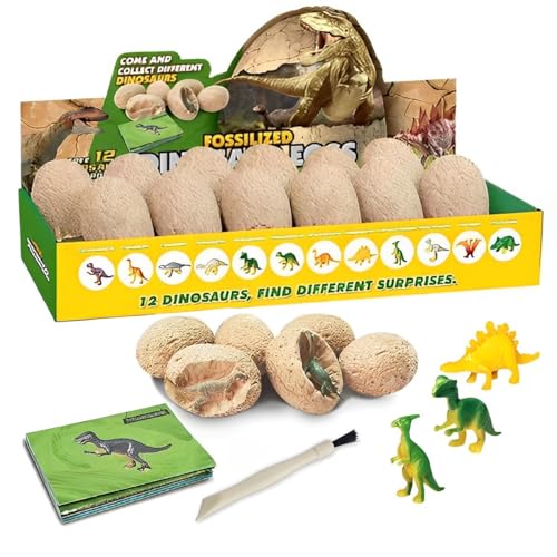 LiRiQi Huevos de Dinosaurio de Kit de Excavación Paquete de 12, Juguetes de Dinosaurios, Descubre 12 Dinosaurio, Huevos de Pascua, Juguete Stem Arqueología, Regalo Juguetes Educativos Niños 4-9 años