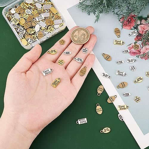 PH PandaHall 180Pcs 9 Style Handmade Charms Tibetan Style Alloy Charms Handmade Tags Pendant Metal Pendant Oval Flower Shaped Pendant for DIY Craft Bracelet Necklace Keychain Earring Jewellery Making - Image 3