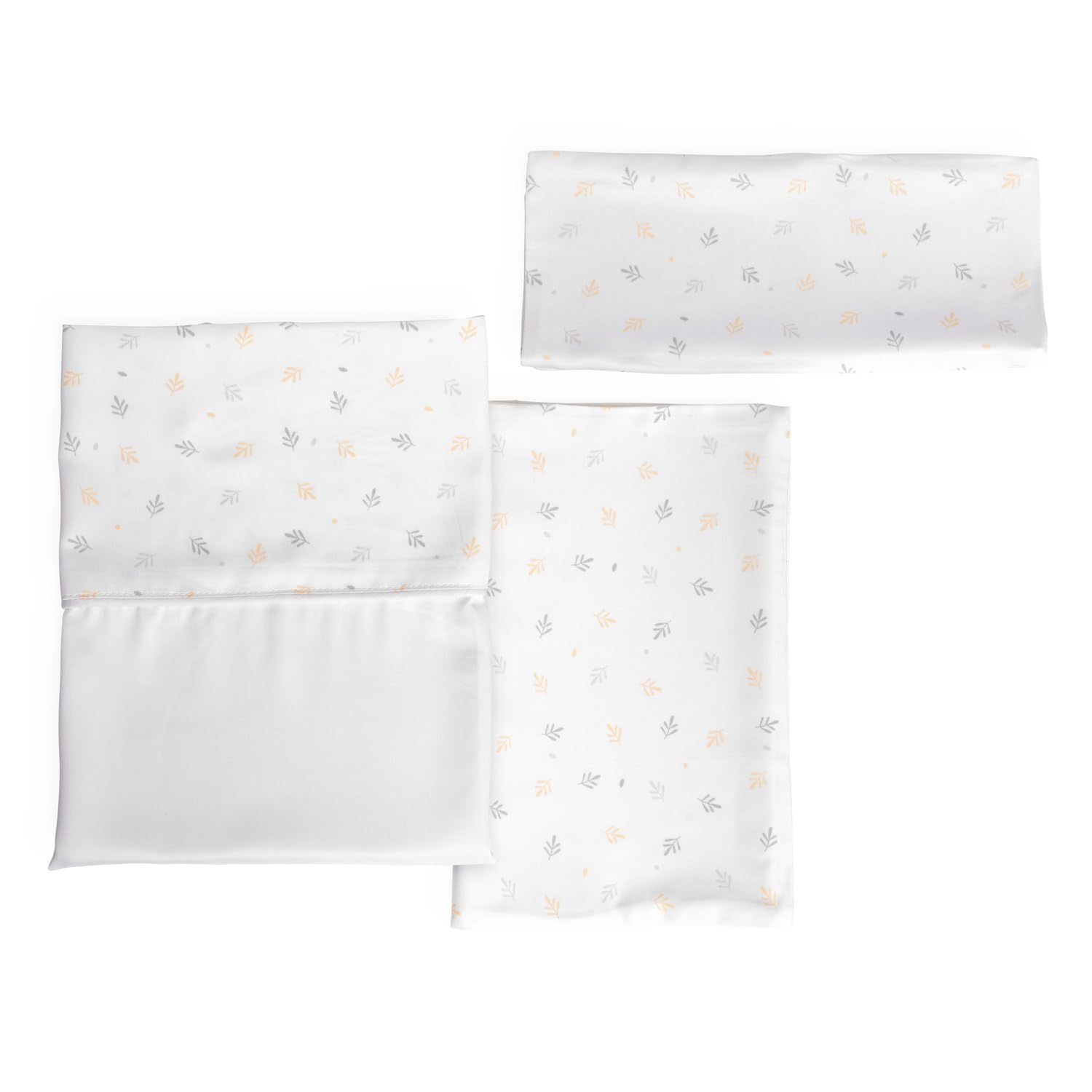 Chicco Set di Lenzuola in Fibra di Bambù, 1 Lenzuolo Superiore, 1 Lenzuolo con Angoli, 1 Federa, Compatibili con Materassi 58x110 cm, Compatibili con culla Next2Me Forever, Fantasia con foglioline