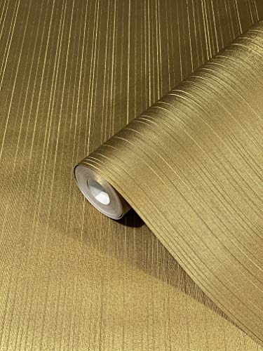 Papel Pintado Pared Dorado Rayas - Colección Glööckler Imperial de Marburg - Habitación Matrimonio, Salón y Cocina - Fabricado en Alemania - 10,05 x 0,70m