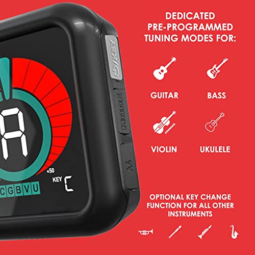 Image of KLIQ UberTuner-MAX USB Rechargeable Clip On Guitar Tuner -Black Version | Acoustic & Electric Guitar, Bass, Ukulele, Violin - Chromatic Tuner with Octave Display, Multi-Instrument Clip-On Tuner