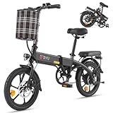 DYU 16' Folding Electric Bike, 250W Motor, 36V 7.5Ah Battery, 60KM Range, Height Adjustable, Commuter City Electric Bicycle with LED Display, Disc Brakes & Front Basket, E-Bike for Adults and Teens