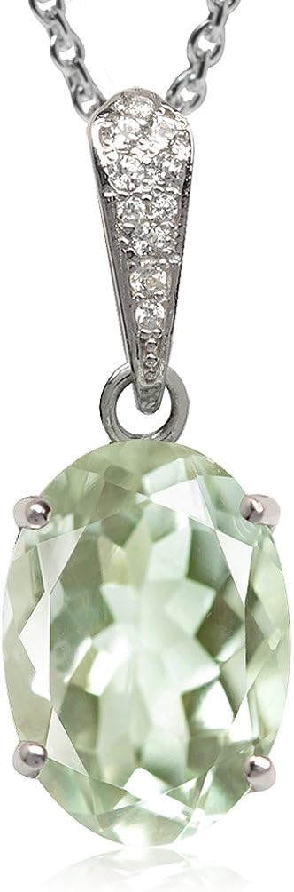 Silvershake 4.26ct. Natural Green Amethyst White Gold Plated 925 Sterling Silver Pendant with 18 Inch Chain Necklace
