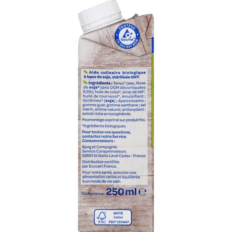 SOJA CUISINE SEMI ÉPAISSE BIO 25CL, BJORG, LOT DE 5