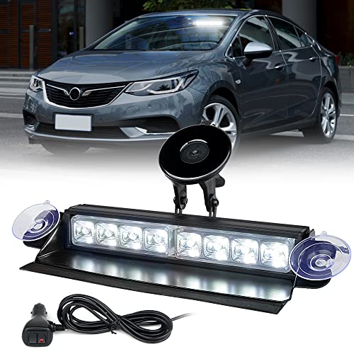 Xprite Windshield Dash Aluminum Strobe Light, Super Bright White LED Visor Back Window Deck Hazard Warning Flashing Caution Lights w/Suction Cups, for Emergency Law Enforcement POV Vehicles Trucks by Xprite - Used condition - CA$29.81